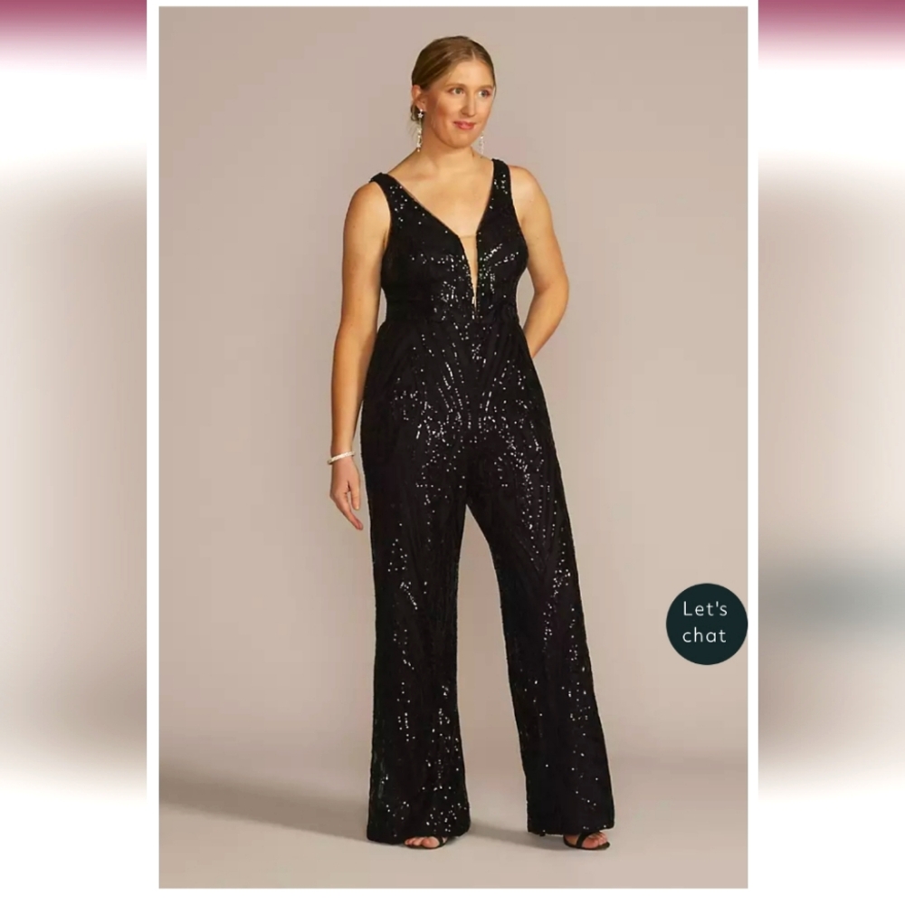 David's Bridal Black Sequin Jumpsuit